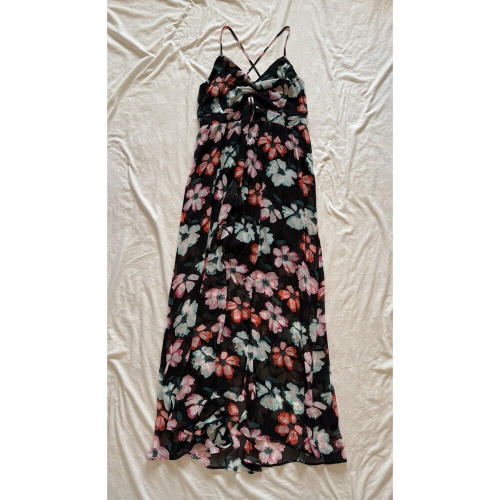Candies Junior Teen Black Pink Floral Print Maxi Dress With Cutouts Size Large
